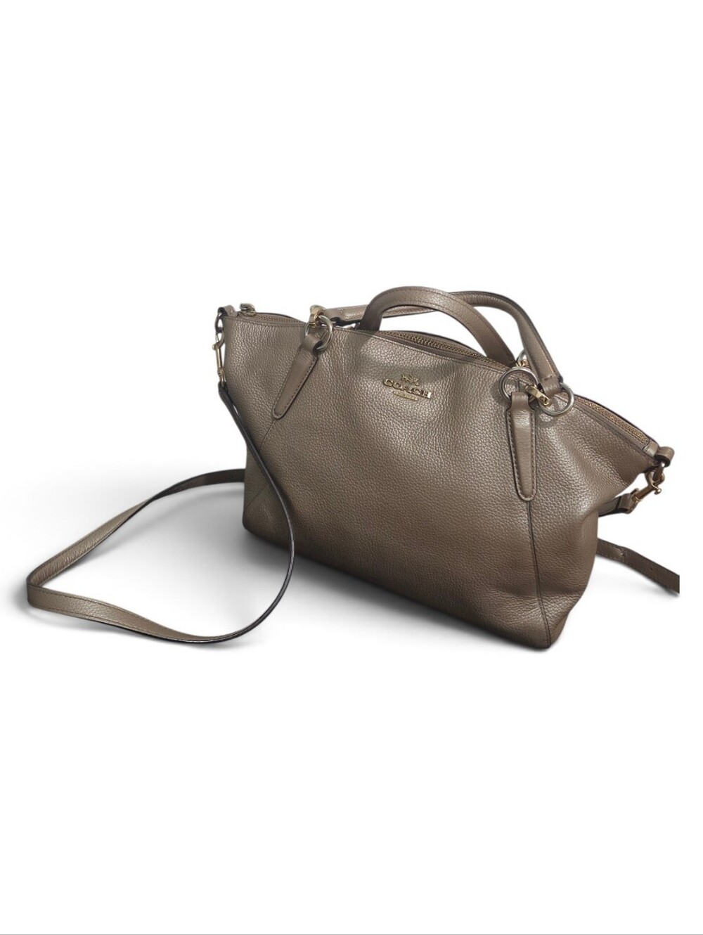 Coach Kelsey F36675 Metallic Gold Pebble Leather Satchel Crossbody Shoulder Bag